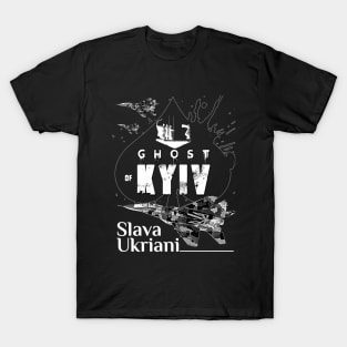 Ghost Of Kyiv Ukraine SLAVA UKRIANI Support with an Ukrainian air force Fighterjet MIG-29 T-Shirt